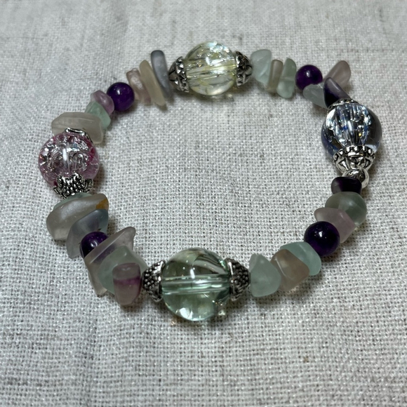 3-Pc Fluorite Amethyst Bracelet Bundle Handmade Artisan Gemstone Stack Set - Picture 6 of 6